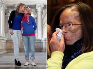 Patricia recebe carinho da filha na corte em Bruxelas; a belga se emocionou após ouvir o veredicto (Montagem AFP/Reuters) 